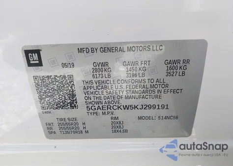 2019 Buick Enclave Fwd Premium z USA, uszkodzony, nr VIN 5GAERCKW5KJ299191